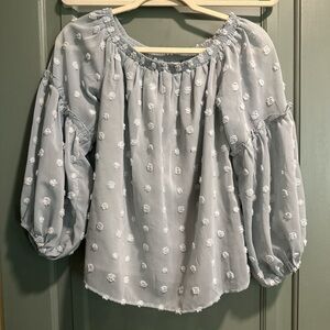 NWT Listicle Light Blue Swiss Dot Off Shoulder Top Size XS